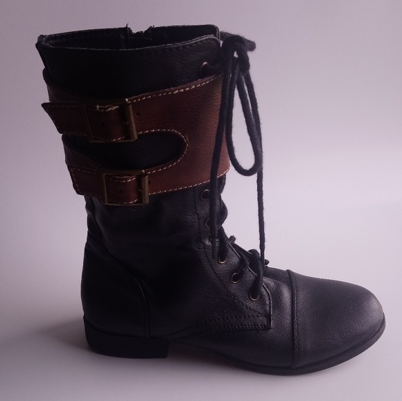 Wet Seal Shoes - Wet Seal Black with Brown Combat Boots